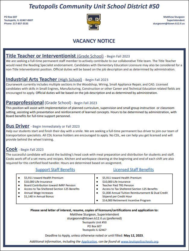 Vacancy Notice 5-1-23