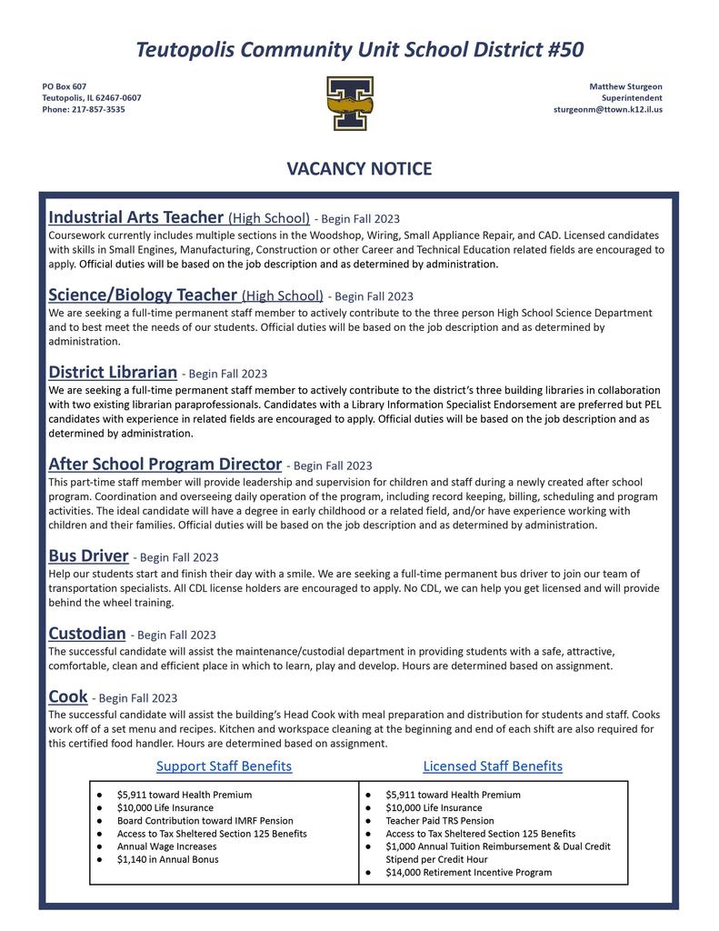 Vacancy Notice 6-22-23
