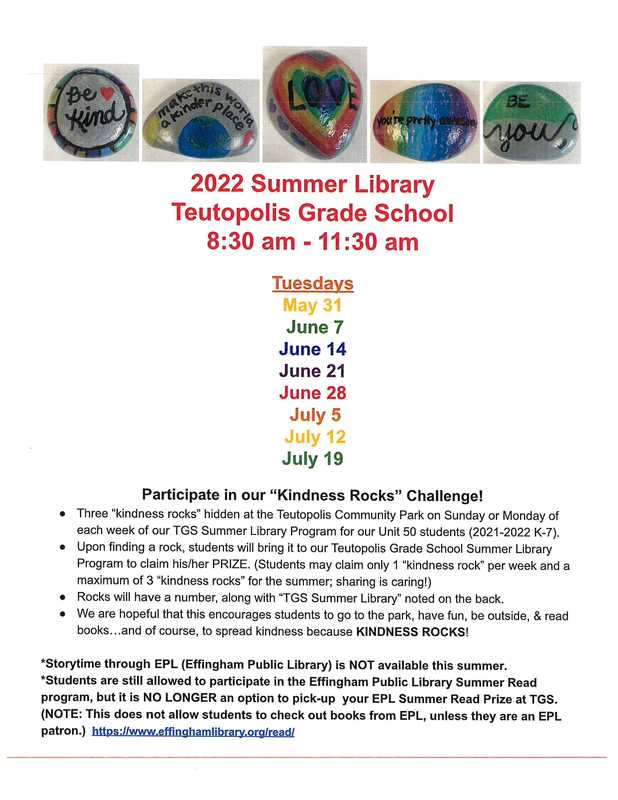Kindness Rocks Challenge and Summer Library Teutopolis Grade School